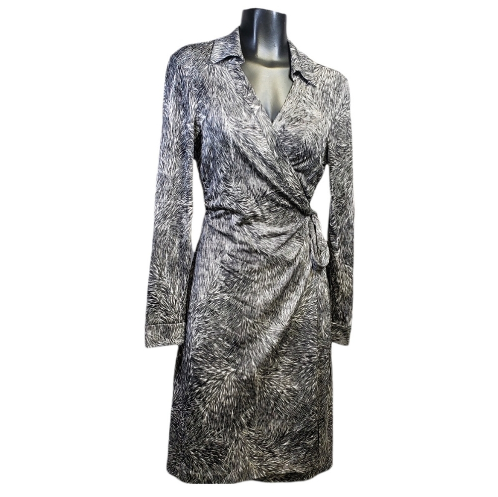DIANE VON FURSTENBERG New Jeanne Two Silk Jersey Wrap Dress Wild Black Sz 10 DVF